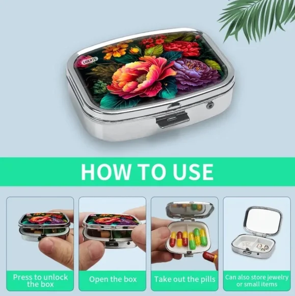 NEW! Beautiful Stain Glass Style Floral Compact Medicine Case - Picture 2 of 4